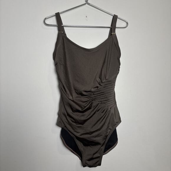 Calvin Klein One Piece Swimsuit Size 14 Bronze Side Pleats Full Coverage - Picture 1 of 8
